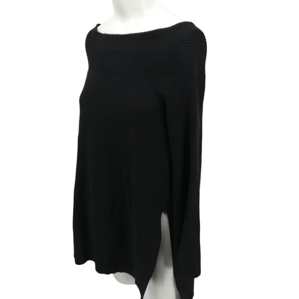 By Anthropologie Black Long Sleeve Boat Neck Tunic Sweater Size S Bell Sleeve